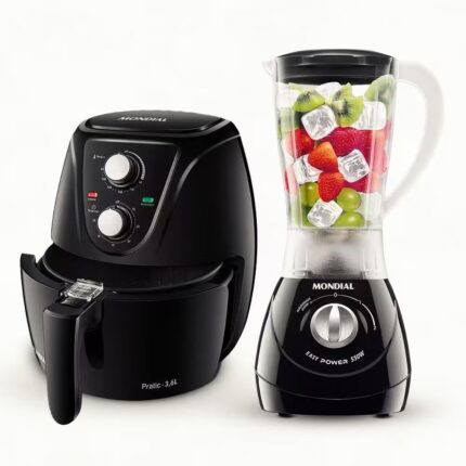 Fritadeira Elétrica Sem Óleo Air Fryer Mondial AF-36-FB 3,6L - Preto + Liquidificador Mondial Turbo Power L-99 FB 500W com 3 Velocidades - Preto