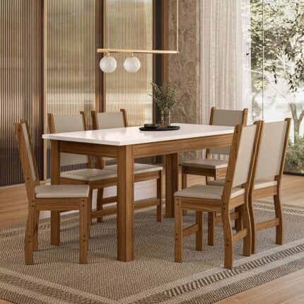 Mesa de Jantar Bellagio 6 Lugares com Cadeira Clara Poliman Móveis