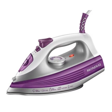 Ferro de Passar a Vapor Mondial FVN-01-P Spray e Base Cerâmica Diamante Branco/Roxo